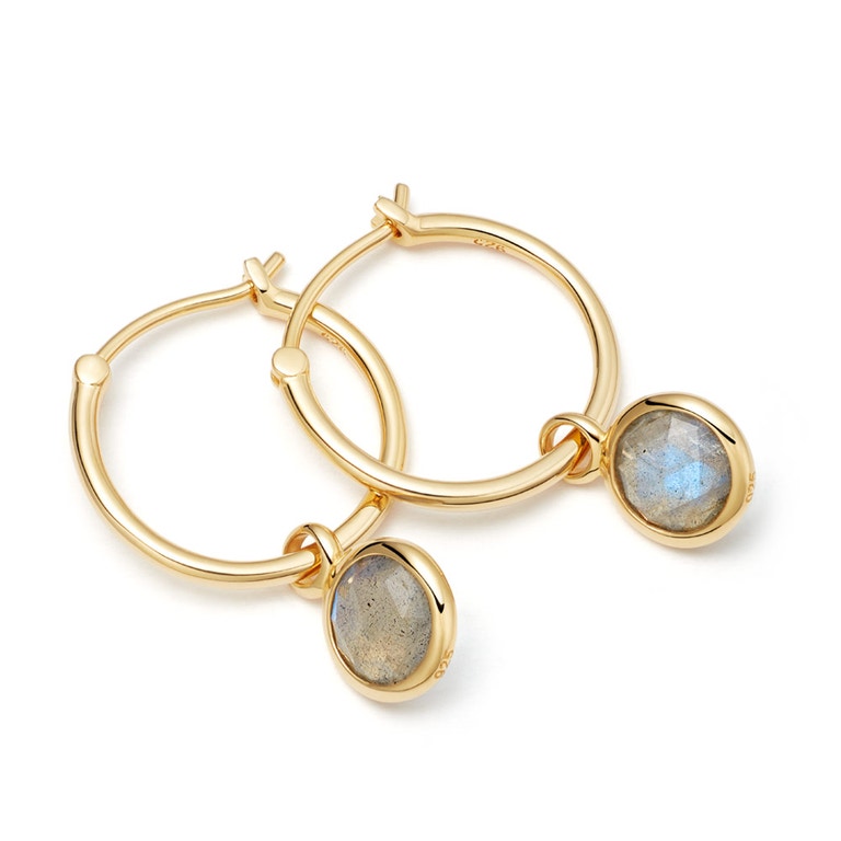 Gold Stilla Drop Labradorite Hoop Earrings 