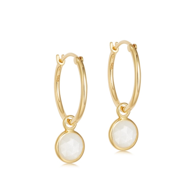 Gold Stilla Drop Moonstone Hoop Earrings 