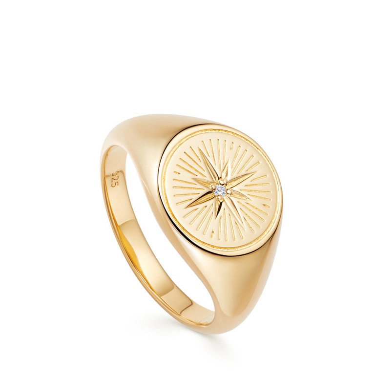 Gold Celestial Compass Signet Ring 