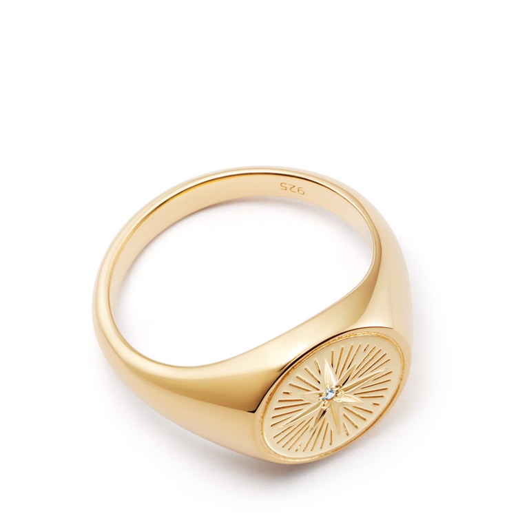 Gold Celestial Compass Signet Ring 