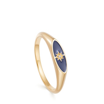 Celestial Blue Enamel Orbit Signet Ring in Yellow Gold Vermeil