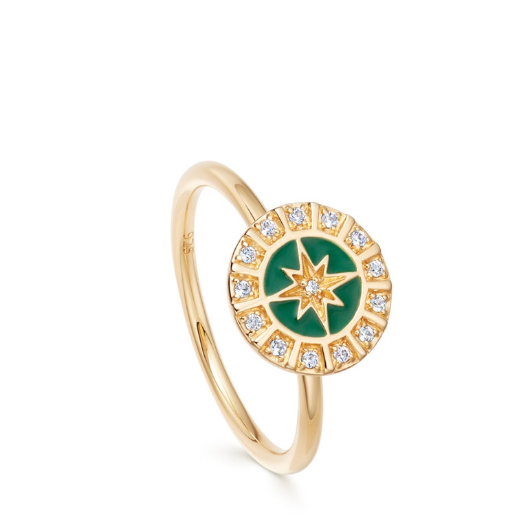 Celestial Green Enamel Astra Ring in Yellow Gold Vermeil