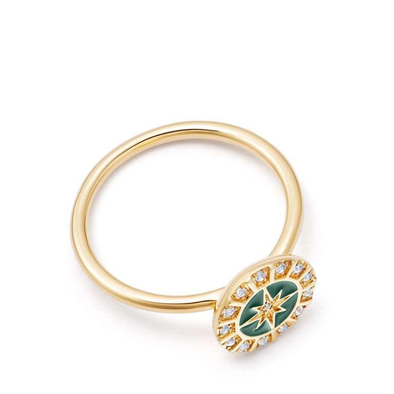 Gold Celestial Green Enamel Astra Ring