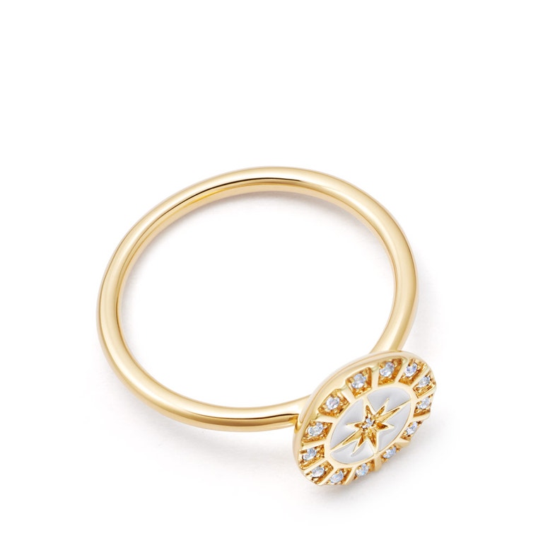 Gold Celestial White Enamel Astra Ring