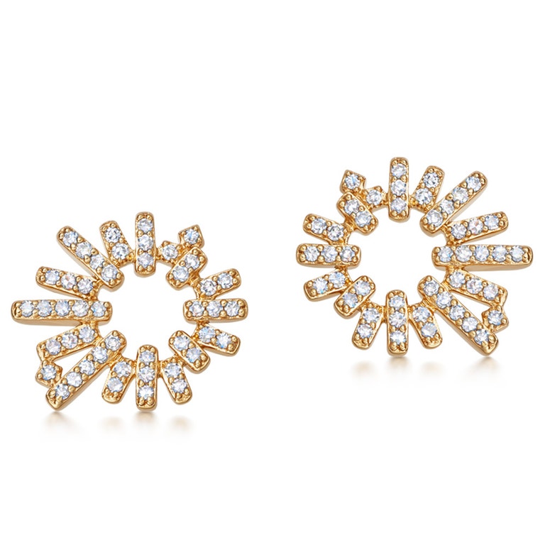 Solid Gold Comet Burst Natural Diamond Stud Earrings