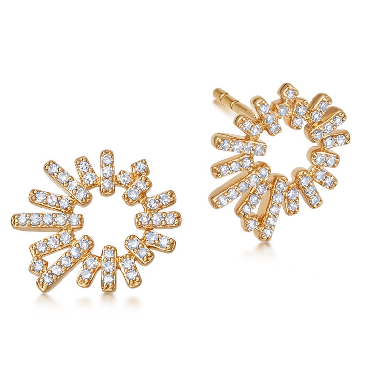 Solid Gold Comet Burst Natural Diamond Stud Earrings