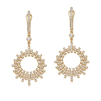 Solid Gold Comet Burst Natural Diamond Hoop Earrings