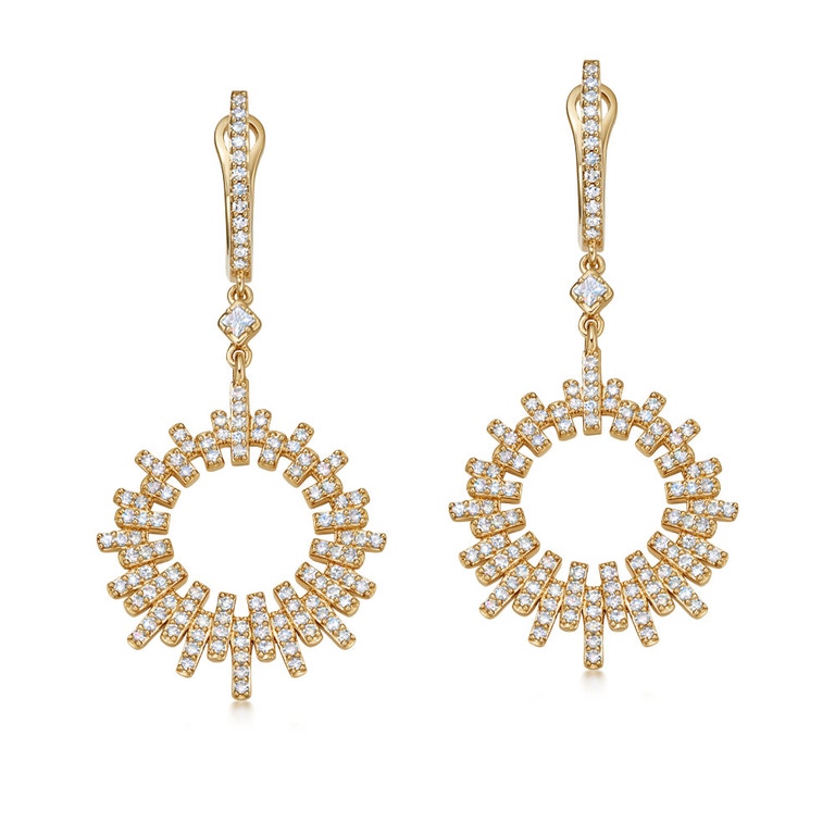 Solid Gold Comet Burst Natural Diamond Hoop Earrings