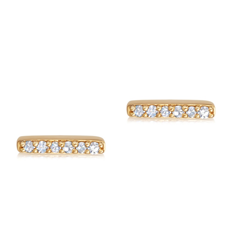 Solid Gold Comet Diamond Bar Stud Earrings