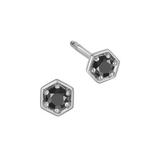 Silver Deco Black Spinel Stud Earrings