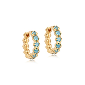 Gold Deco Blue Agate Huggie Earrings 