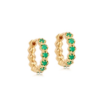 Gold Deco Green Agate Huggie Earrings