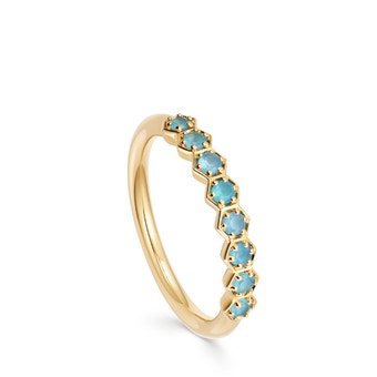 Deco Blue Agate Half Eternity Ring in Yellow Gold Vermeil 