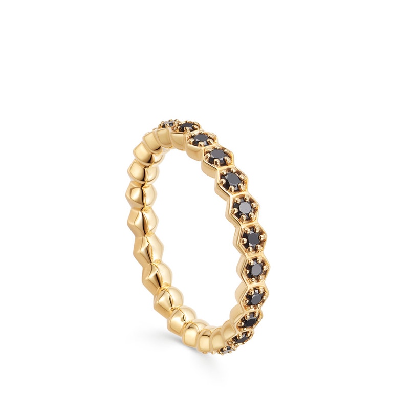 Deco Black Spinel Eternity Ring in Yellow Gold Vermeil 