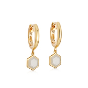 Deco Moonstone Drop Hoop Earrings