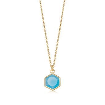 Gold Deco Blue Agate Pendant Necklace
