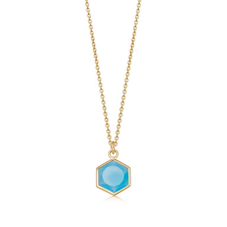 Gold Deco Blue Agate Pendant Necklace