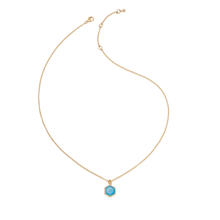 Gold Deco Blue Agate Pendant Necklace