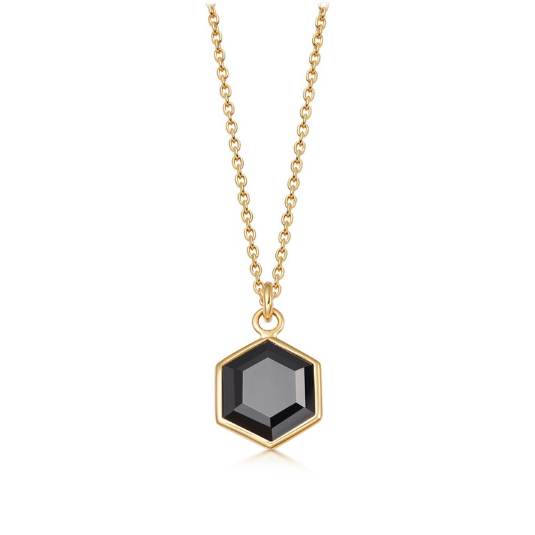 Gold Deco Black Spinel Pendant Necklace
