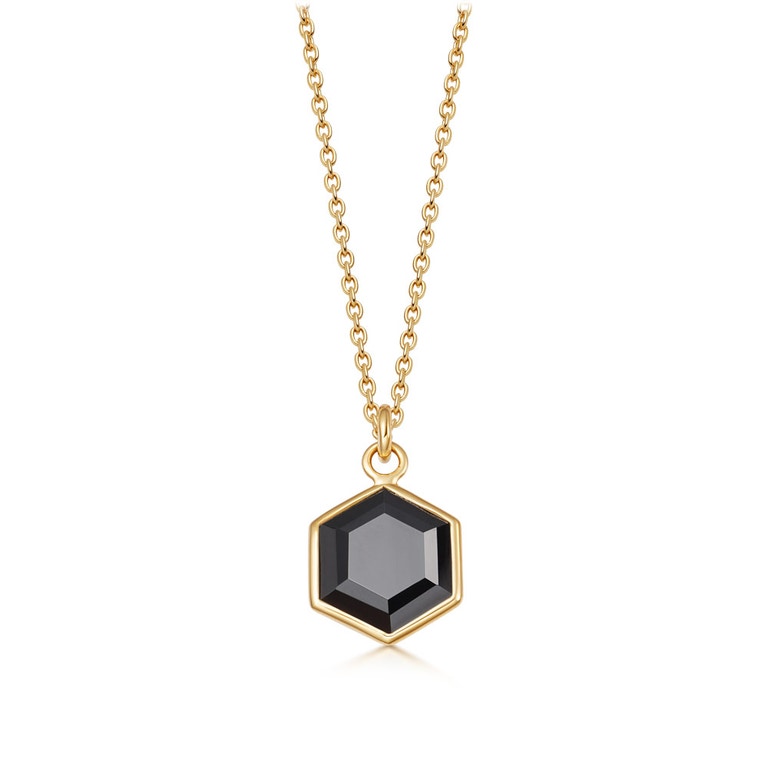 Gold Deco Black Spinel Pendant Necklace