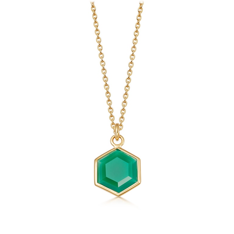 Gold Deco Green Agate Pendant Necklace