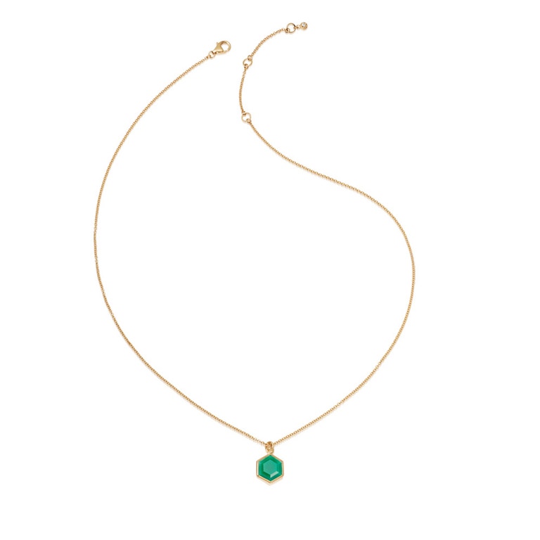 Gold Deco Green Agate Pendant Necklace
