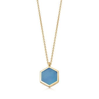 Gold Deco Blue Agate Slice Locket Necklace