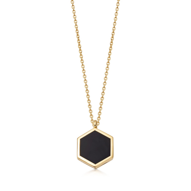 Deco Black Spinel Slice Locket Necklace in Yellow Gold Vermeil