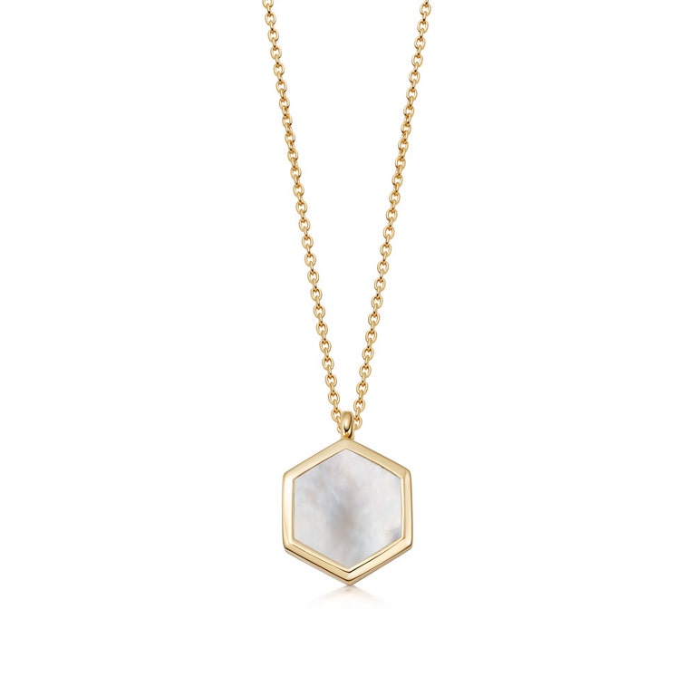 Gold Deco Mother Of Pearl Slice Locket Necklace