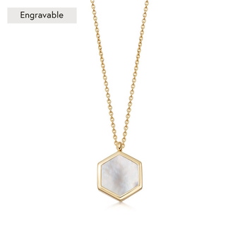 Gold Deco Mother Of Pearl Slice Locket Necklace