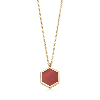 Deco Red Agate Slice Locket Necklace in yellow gold vermeil
