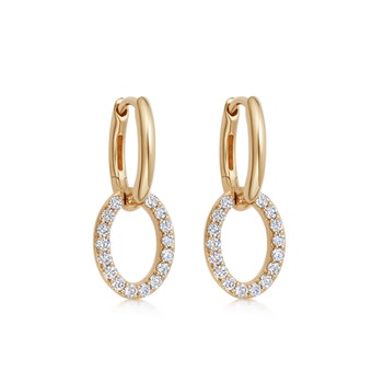 Solid Gold Halo Diamond Drop Earrings