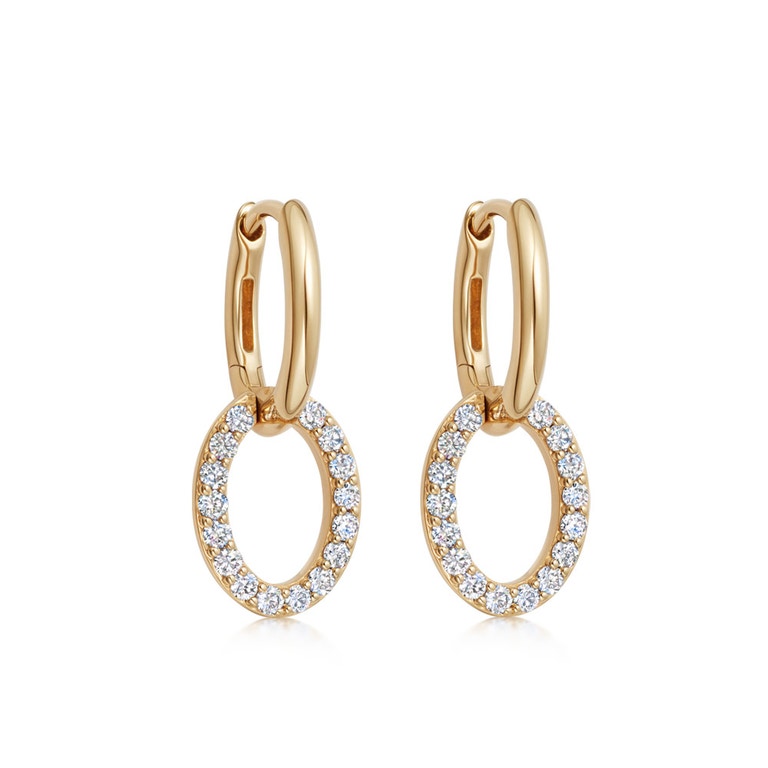 Solid Gold Halo Diamond Drop Earrings