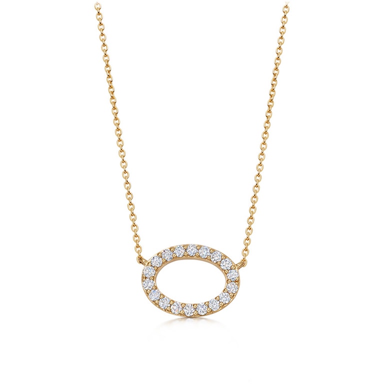 Solid Gold Halo Diamond Pendant Necklace