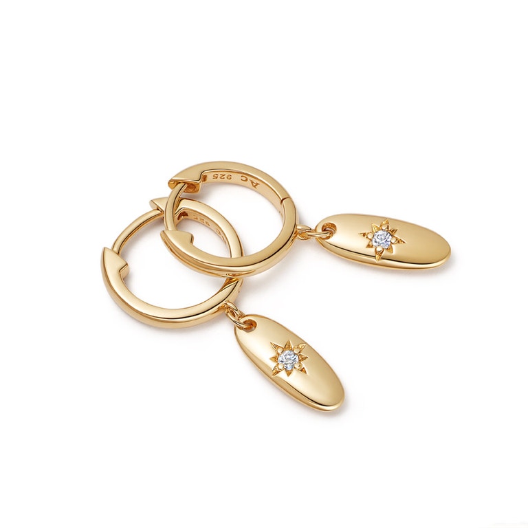 Polaris Star Set Oval Drop Earrings in Yellow Gold Vermeil