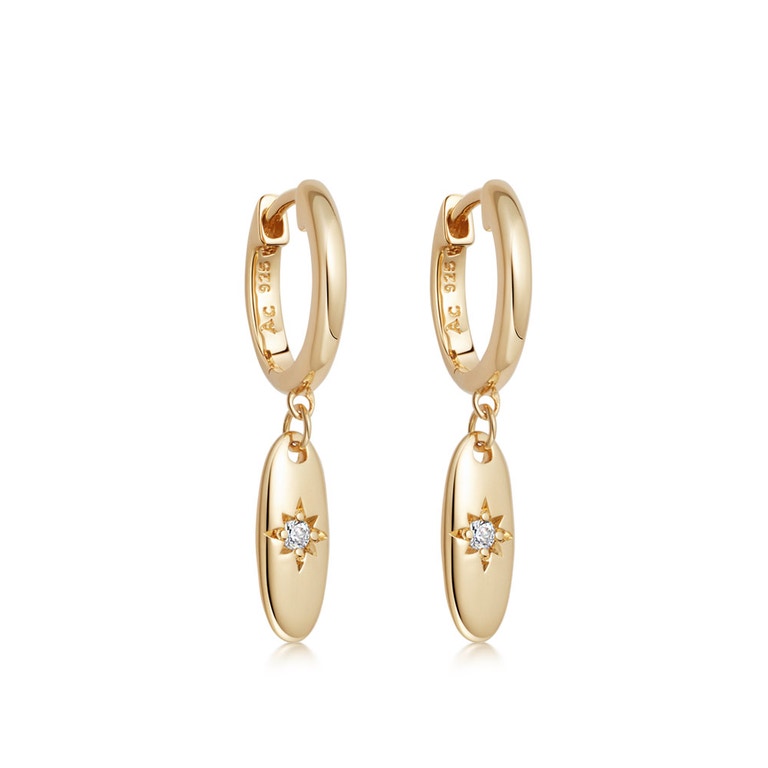 Polaris Star Set Oval Drop Earrings in Yellow Gold Vermeil