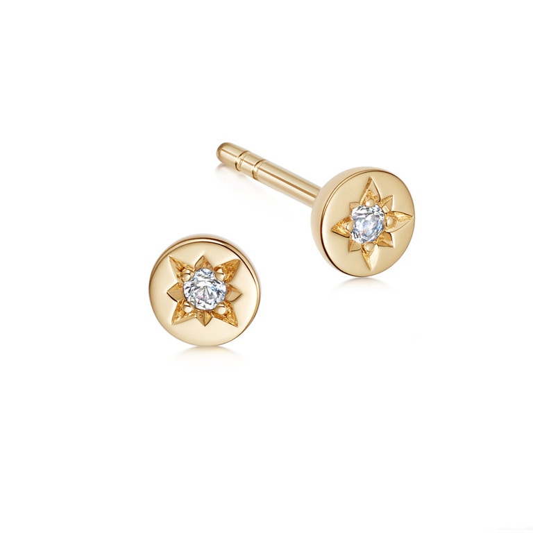 Gold Polaris White Sapphire Stud Earrings
