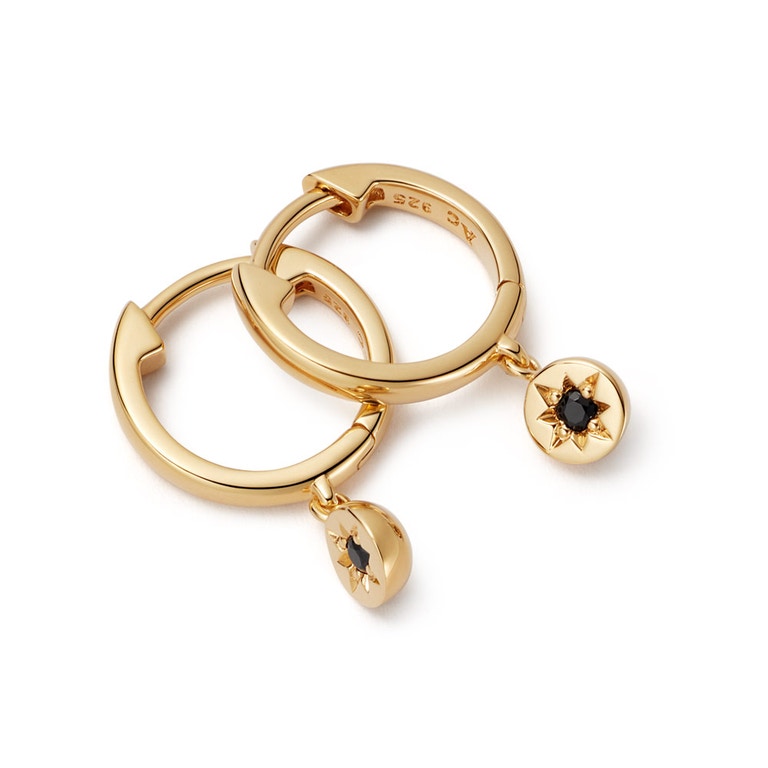 Gold Polaris Black Spinel Huggie Earrings