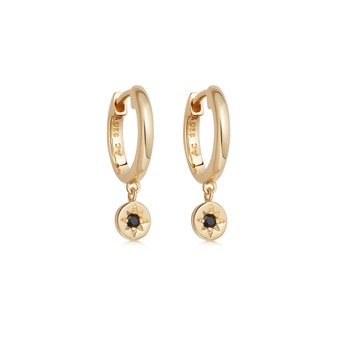 Gold Polaris Black Spinel Huggie Earrings