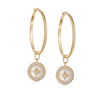 Gold Large Polaris Mother of Pearl Drop Hoop Earrings