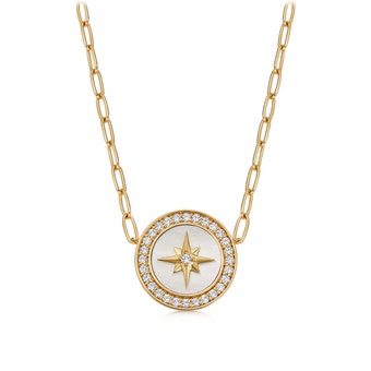 Gold Large Polaris Mother of Pearl Pendant Necklace