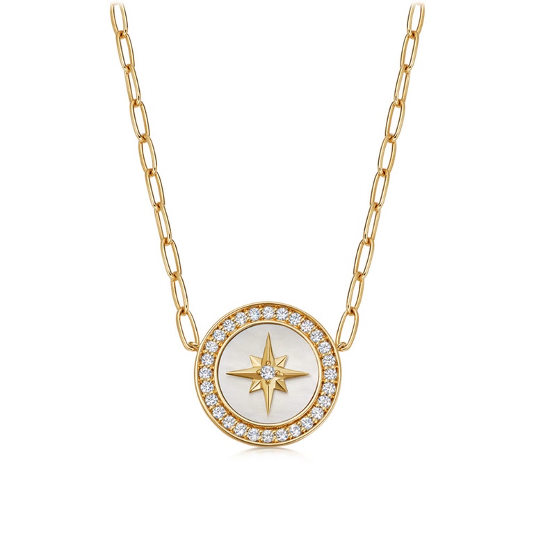 Gold Large Polaris Mother of Pearl Pendant Necklace