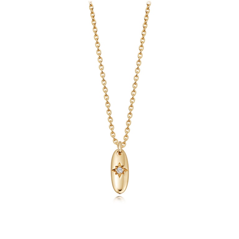 Gold Polaris Star Set Oval Pendant Necklace