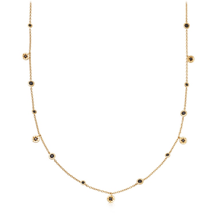 Gold Polaris North Star Black Spinel Station Necklace