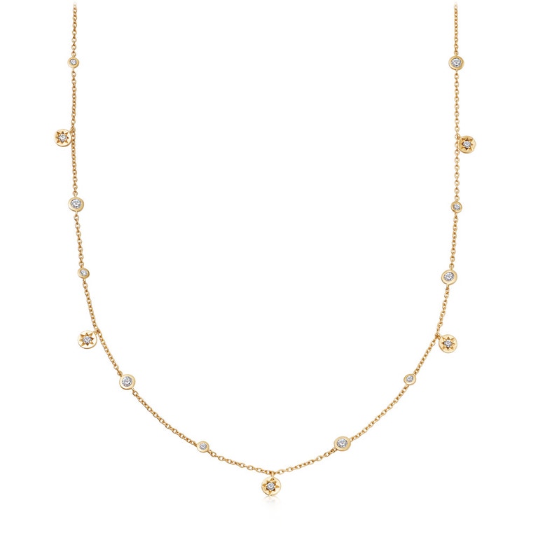 Gold Polaris North Star White Sapphire Station Necklace