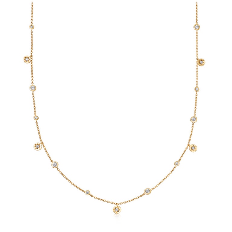 Polaris North Star White Sapphire Station Necklace in Yellow Gold Vermeil