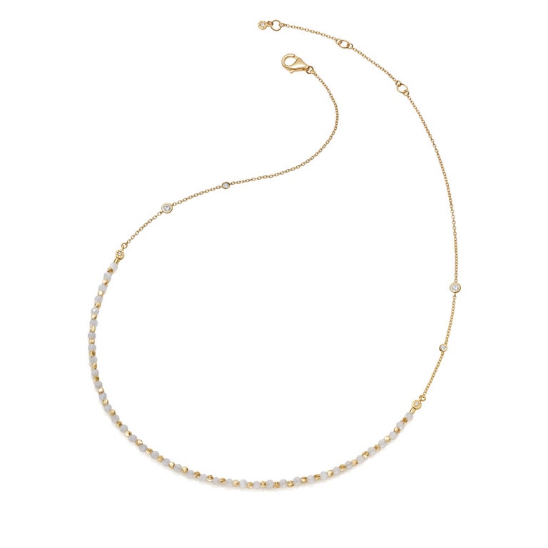 North Star and Mini Biography Rainbow Moonstone Necklace in Yellow Gold Vermeil