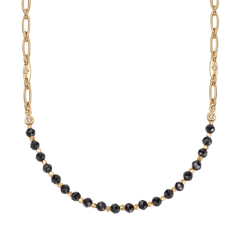 Orbit and Biography Black Spinel Star Set Necklace in Yellow Gold Vermeil | Astley Clarke