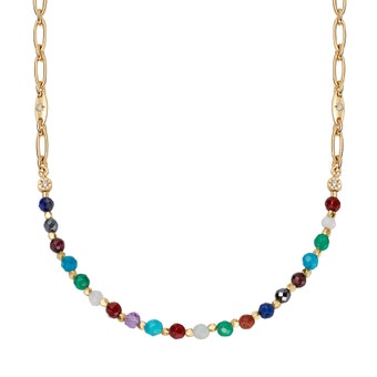 Gold Biography Orbit Rainbow Star Set Necklace