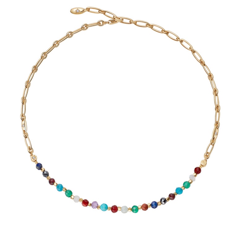 Gold Biography Orbit Rainbow Star Set Necklace